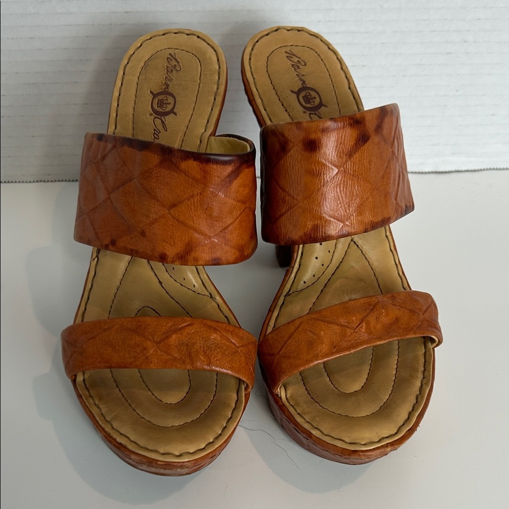 Born Crown Leather Platform Sandals Size 6 Brown Chunky Heel Boho - Picture 3 of 10